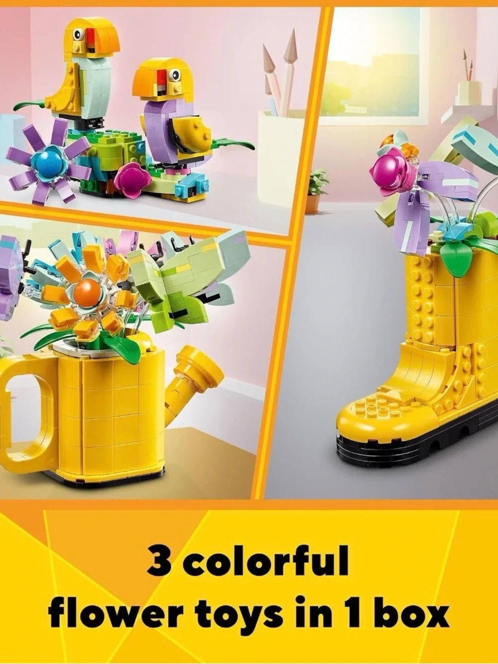 LEGO Creator Yellow Watering Can with Purple, Blue and Green Flowers